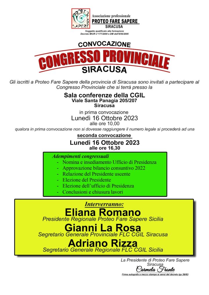 Congresso Provinciale Proteo Fare Sapere Siracusa