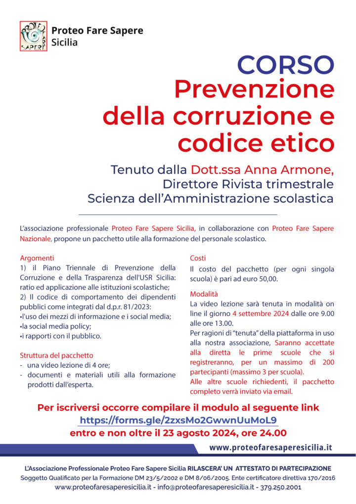 CORSO DESTINATO AL PERSONALE SCOLASTICO PPCT REGIONE SICILIA